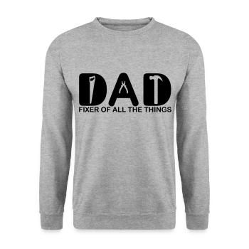 Papa. Fixierer aller Dinge. - Unisex Pullover - Weißgrau meliert - Vorne - Alina (178cm) & Michal (187cm)