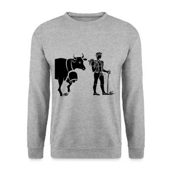 Farmer with cow in lonely peace - Unisex Sweatshirt - salt & pepper - Front - Alina (178cm) & Michal (187cm)