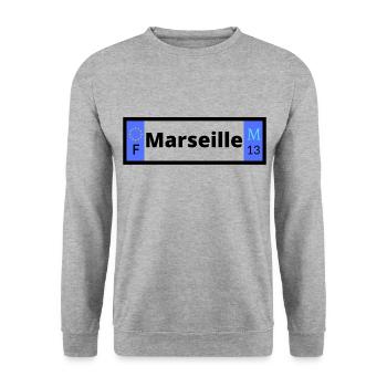 j'aime Marseille - Sweat-shirt Unisexe - gris chiné - Devant - Alina (178cm) & Michal (187cm)