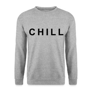 Motif avec l’inscription CHILL - Sweat-shirt Unisexe - gris chiné - Devant - Alina (178cm) & Michal (187cm)