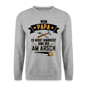 PAPA AM ARSCH REPARIEREN WERKZEUG - Unisex Pullover - Weißgrau meliert - Vorne - Alina (178cm) & Michal (187cm)