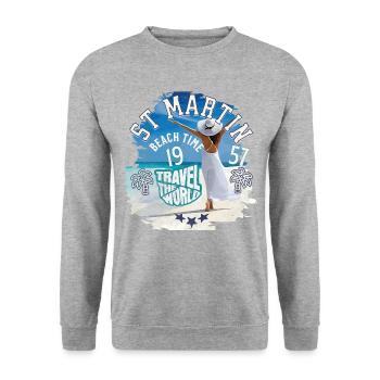 Strandzeit St. Martin Westindische Inseln - Unisex Pullover - Weißgrau meliert - Vorne - Alina (178cm) & Michal (187cm)