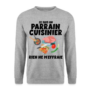 Parrain Cadeau Humour Homme Cuisinier - Sweat-shirt Unisexe - gris chiné - Devant - Alina (178cm) & Michal (187cm)