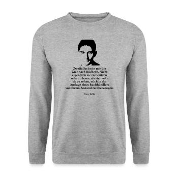 Kafka: Zweifellos ist in mir die Gier nach Bücher - Unisex Pullover - Weißgrau meliert - Vorne - Alina (178cm) & Michal (187cm)