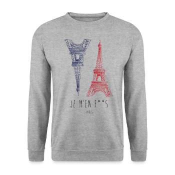 Je m'en F**s (I don't give a f*ck) - Unisex Pullover - Weißgrau meliert - Vorne - Alina (178cm) & Michal (187cm)