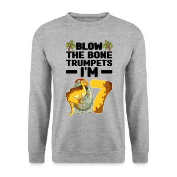 Kindergeburtstag Dinosaurier - Unisex Pullover - Weißgrau meliert - Vorne - Alina (178cm) & Michal (187cm)