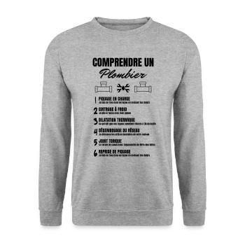 "Comprendre un plombier" - Sweat-shirt Unisexe - gris chiné - Devant - Alina (178cm) & Michal (187cm)