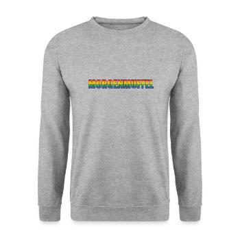 Morgenmuffel regenbogen Outline schwarz - Unisex Pullover - Weißgrau meliert - Vorne - Alina (178cm) & Michal (187cm)