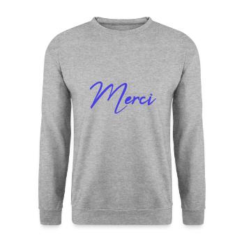 MERCI. MAÎTRESSE. MAÎTRE. MERCI MAÎTRESSE - Sweat-shirt Unisexe - gris chiné - Devant - Alina (178cm) & Michal (187cm)