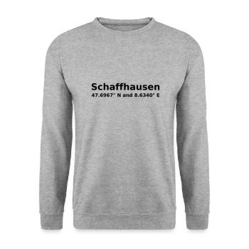 Schaffhausen - with geo coordinates horizontal - Unisex Sweatshirt - salt & pepper - Front - Alina (178cm) & Michal (187cm)