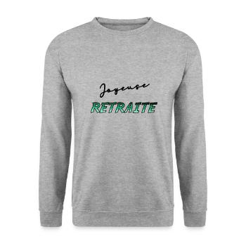 RETRAITE. BONNE RETRAITE. JOYEUSE RETRAITE - Sweat-shirt Unisexe - gris chiné - Devant - Alina (178cm) & Michal (187cm)