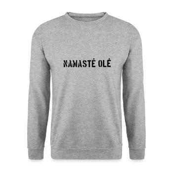 Yoga Stuff / Namaste Ole Logo - Unisex Pullover - Weißgrau meliert - Vorne - Alina (178cm) & Michal (187cm)