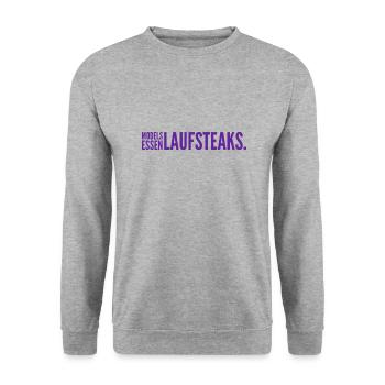 MODELS essen Lauf STEAKS +++ Funny and New Design! - Unisex Pullover - Weißgrau meliert - Vorne - Alina (178cm) & Michal (187cm)