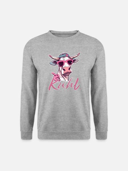 kuhl - coole Kuh in Pink - Vintage Style - Unisex Pullover - Weißgrau meliert