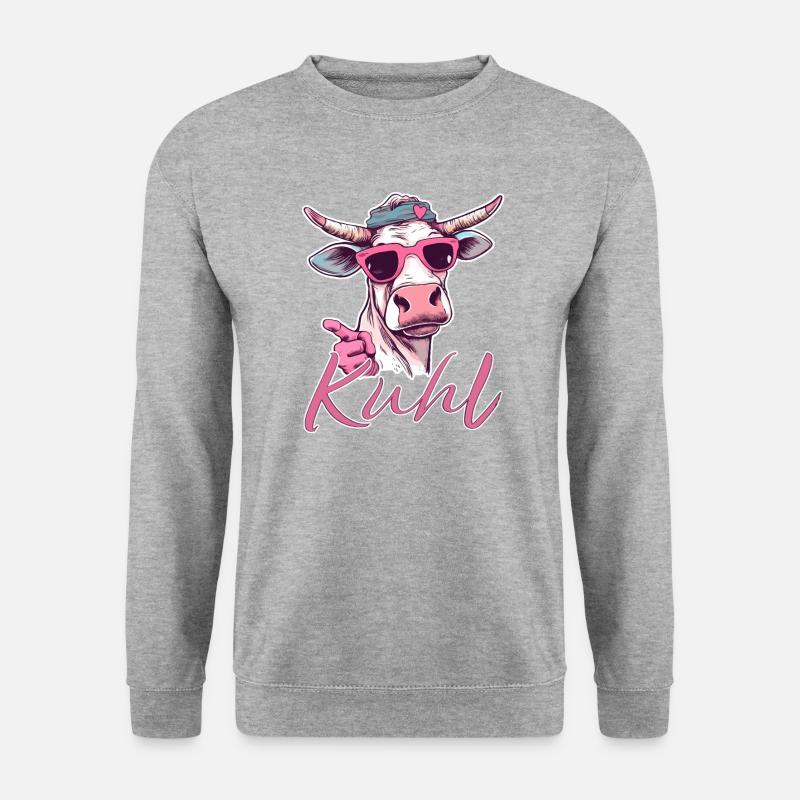 kuhl - coole Kuh in Pink - Vintage Style - Unisex Pullover - Weißgrau meliert