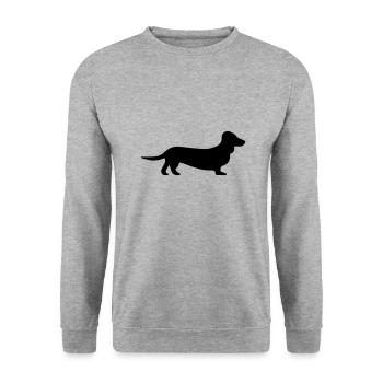 Chien: Teckel - Sweat-shirt Unisexe - gris chiné - Devant - Alina (178cm) & Michal (187cm)