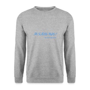 An Scheiss muas i Zitat Bayern lustiger Spruch - Unisex Pullover - Weißgrau meliert - Vorne - Alina (178cm) & Michal (187cm)