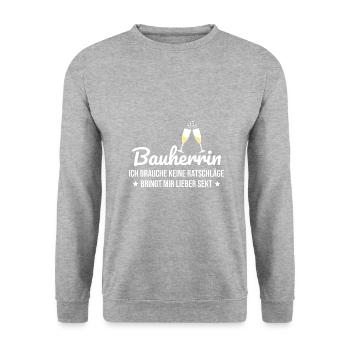 Bauherrin Hausbau Eigenheim Richtfest 2022 Damen - Unisex Pullover - Weißgrau meliert - Vorne - Alina (178cm) & Michal (187cm)