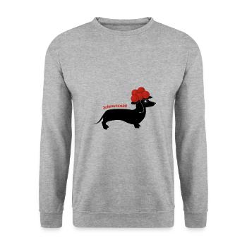 Schwarzwaldi - Bollenhut-Hund aus dem Schwarzwald - Unisex Pullover - Weißgrau meliert - Vorne - Alina (178cm) & Michal (187cm)