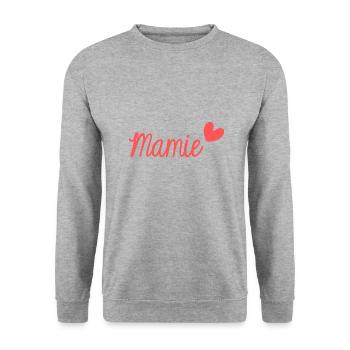 MAMIE. FÊTE DES MÈRES. BONNE FÊTE MAMIE. JE T'AIME - Sweat-shirt Unisexe - gris chiné - Devant - Alina (178cm) & Michal (187cm)