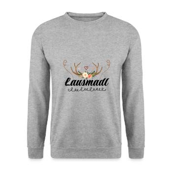 Lausmadl | Trachten Mode Dirndl - Unisex Pullover - Weißgrau meliert - Vorne - Alina (178cm) & Michal (187cm)