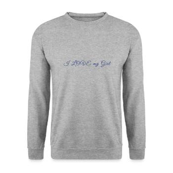 I LOVE my Girl - Unisex Pullover - Weißgrau meliert - Vorne - Alina (178cm) & Michal (187cm)