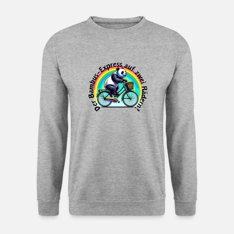 Bambus - Express auf zwei Rädern Panda - Unisex Pullover - Weißgrau meliert