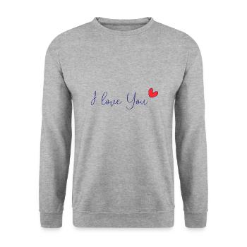 I LOVE YOU. SAINT VALENTIN. JE T'AIME. I LOVE YOU. - Sweat-shirt Unisexe - gris chiné - Devant - Alina (178cm) & Michal (187cm)
