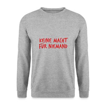 keine macht - Unisex Pullover - Weißgrau meliert - Vorne - Alina (178cm) & Michal (187cm)