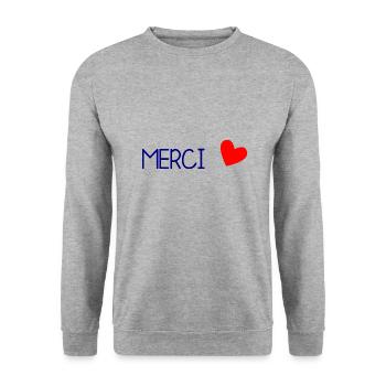 MERCI. MAÎTRESSE. MAÎTRE. MERCI MAÎTRESSE - Sweat-shirt Unisexe - gris chiné - Devant - Alina (178cm) & Michal (187cm)