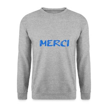 MERCI. MAÎTRESSE. MAÎTRE. MERCI MAÎTRESSE - Sweat-shirt Unisexe - gris chiné - Devant - Alina (178cm) & Michal (187cm)