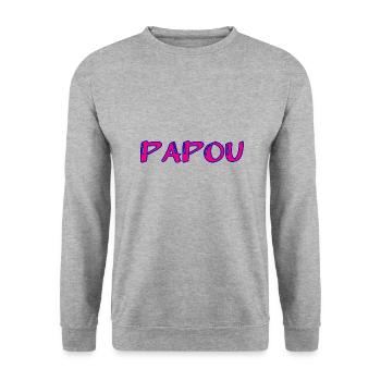 PAPOU. PAPA. FÊTE DES PÈRES. BONNE FÊTE PAPA - Sweat-shirt Unisexe - gris chiné - Devant - Alina (178cm) & Michal (187cm)