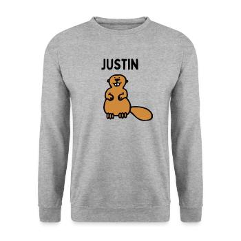 Ein Biber names Justin - Unisex Pullover - Weißgrau meliert - Vorne - Alina (178cm) & Michal (187cm)