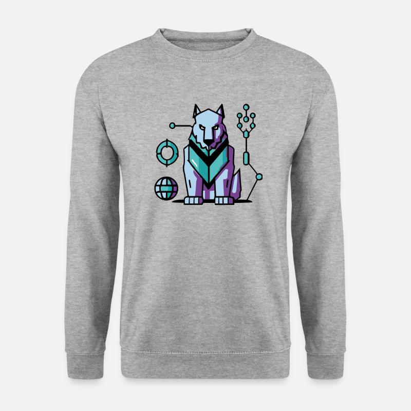 Futuristischer Cyber Wolf - Unisex Pullover - Weißgrau meliert