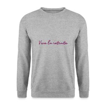 RETRAITE. RETRAITE. RETRAITEE. RETRAITE - Sweat-shirt Unisexe - gris chiné - Devant - Alina (178cm) & Michal (187cm)