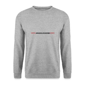 Junggesellenabschied herzchen - Unisex Pullover - Weißgrau meliert - Vorne - Alina (178cm) & Michal (187cm)