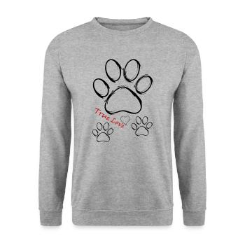 Pfote Tatze Hund True Love - Unisex Pullover - Weißgrau meliert - Vorne - Alina (178cm) & Michal (187cm)