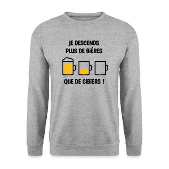Je descend plus de bières que de gibiers ! - Sweat-shirt Unisexe - gris chiné - Devant - Alina (178cm) & Michal (187cm)