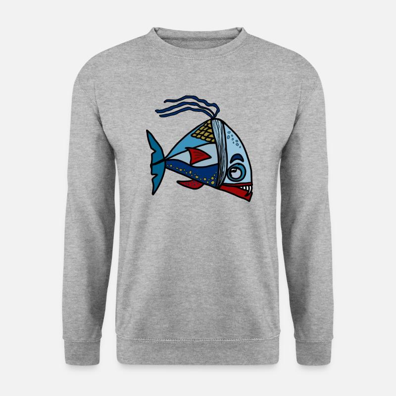 Fisch - Unisex Pullover - Weißgrau meliert