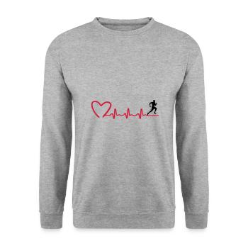 Läufer und EKG Herzfrequenz, Laufen - Unisex Pullover - Weißgrau meliert - Vorne - Alina (178cm) & Michal (187cm)