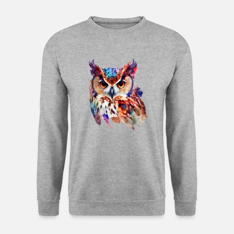 Eule Buntes Aquarell - Unisex Pullover - Weißgrau meliert