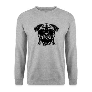 Mops Hund - Unisex Pullover - Weißgrau meliert - Vorne - Alina (178cm) & Michal (187cm)