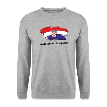 odatle dolazim tu pripadam - Kroatien Heimat - Unisex Pullover - Weißgrau meliert - Vorne - Alina (178cm) & Michal (187cm)