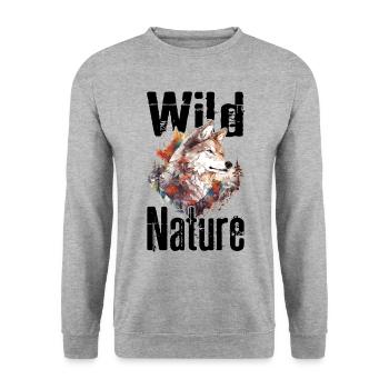Loup Nature sauvage Wolf’s Head Wilderness Forest Trees - Sweat-shirt Unisexe - gris chiné - Devant - Alina (178cm) & Michal (187cm)