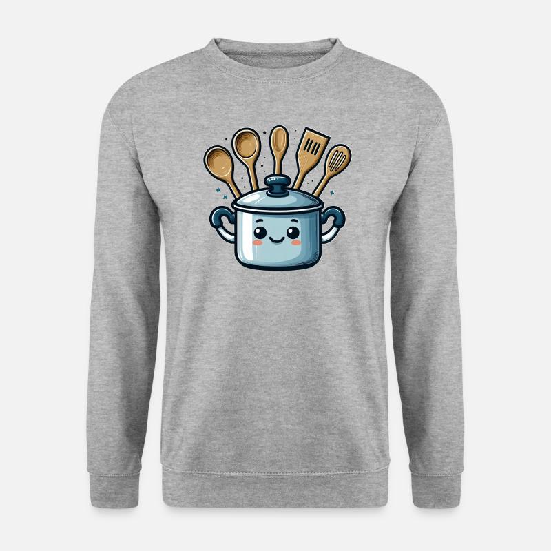 Kochtopf Topf mit Gesicht - Unisex Pullover - Weißgrau meliert