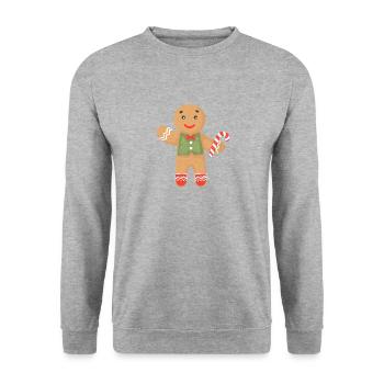 Bonhomme en pain d'épice avec canne en bonbon - Sweat-shirt Unisexe - gris chiné - Devant - Alina (178cm) & Michal (187cm)