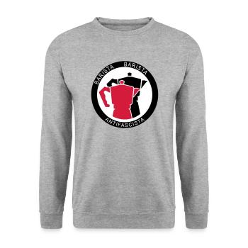 Barista Baristia Antifascista - Coffee for the Left - Unisex Sweatshirt - salt & pepper - Front - Alina (178cm) & Michal (187cm)