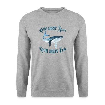 Rettet unsere Meere Wal T-Shirt - Unisex Pullover - Weißgrau meliert - Vorne - Alina (178cm) & Michal (187cm)