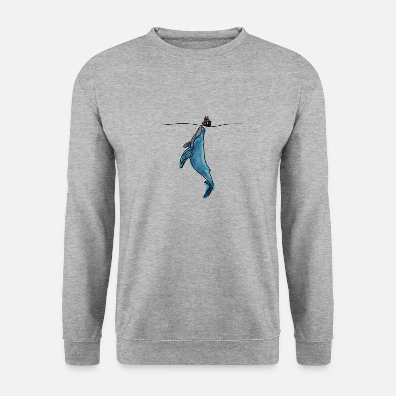 Unterwasserwelt kleines Boot gegen Wal Design - Unisex Pullover - Weißgrau meliert