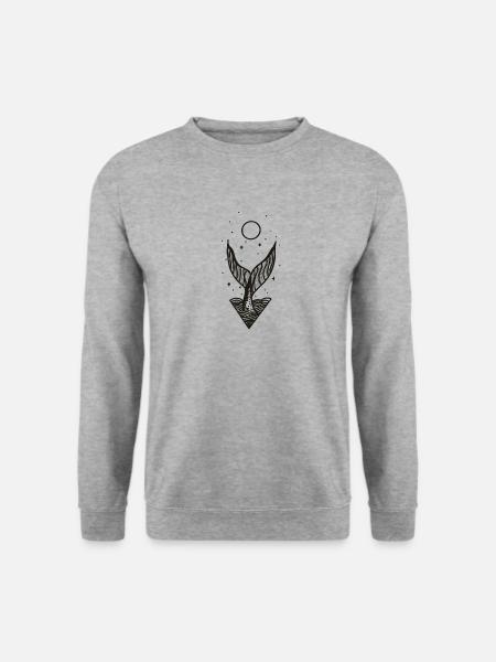 Abtauchender Wal bei Vollmond Illustration - Unisex Pullover - Weißgrau meliert